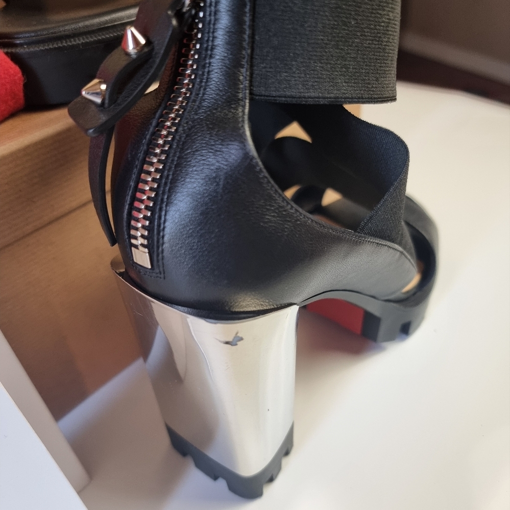 Christian Louboutin Patrouiagoma Platform Black & Nickel Sz. 38 W/elastic Straps - Picture 2 of 14